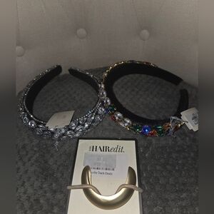 Embellished Black Crystal Headband — Black & Multicolor And Gold Hair Tie Cuff